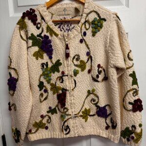 Design Option Philip & Jane Gordon Grapevine Grapes Cardigan Sweater VTG Small